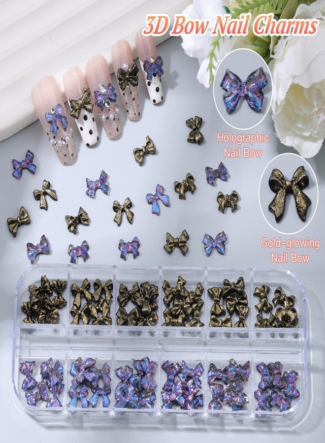 editTime 5 Boxes Black 3D Nail Charms Set, 24Pcs Y2k Alloy Nail Art Rhinestone Charms 3D Bow Flower Crown Heart Star with Tweezers and Dual-end Brush for Manicure Salon DIY Crafts,Face Makeup Gems Jewels - Image 2